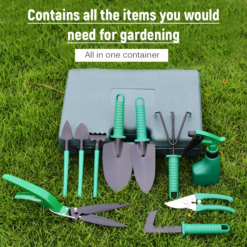 Garden Tool Set Kids 10 Pieces Hand Tool with Trowel Pruner Rake Shovel Grass Shear Spray Bottle with Storage Case